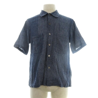 オムニゴッド(OMNIGOD)のオムニゴッド シャツ ステンカラー 半袖 麻 総柄 2 紺 グレー トップス(シャツ)