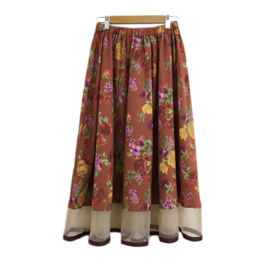 MIIA(ミーア)のミーア スカート フレア ギャザー ロング 花柄 ウエストゴム F 茶 赤 レディースのスカート(ロングスカート)の商品写真