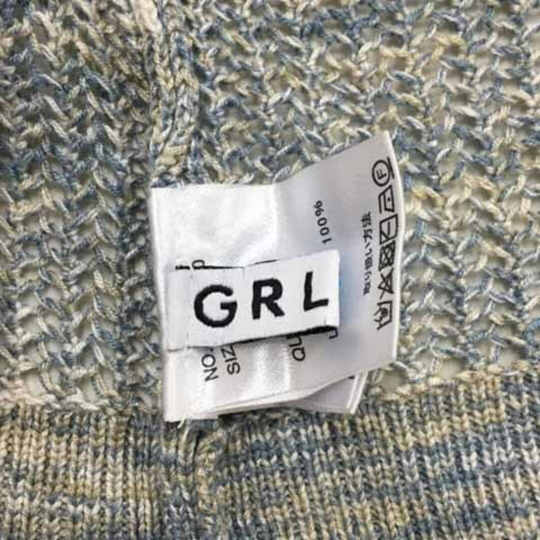 GRL(グレイル)のグレイル カーディガン ニット メランジ 透かし編み リボン 長袖 F 青 白 レディースのトップス(カーディガン)の商品写真