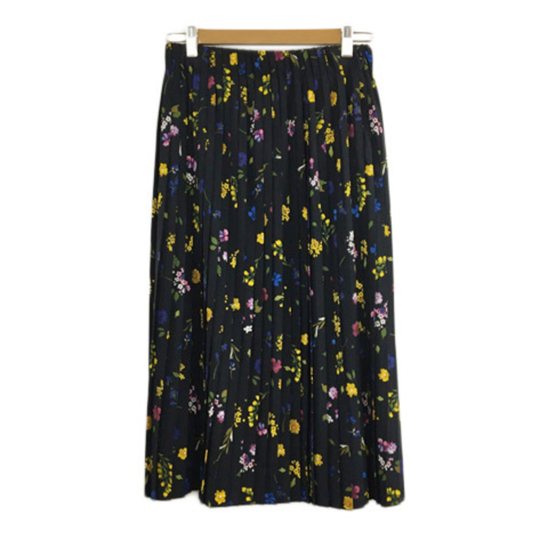 ザラ トラファルック スカート プリーツ ロング 花柄 ウエストゴム M 黒 レディースのスカート(ロングスカート)の商品写真