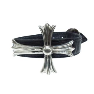 クロムハーツ(Chrome Hearts)のCHROME HEARTS クロムハーツ（原本無） ブレスレット ラージ クロス ガンスリンガー ベント レザー ブレスレット ブラック系【中古】(ブレスレット)