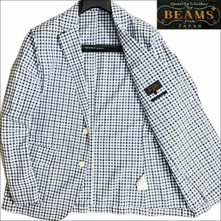 BEAMS PLUS - J6322 美品 ビームスプラス ギンガムチェック速乾アンコンジャケット 紺 M