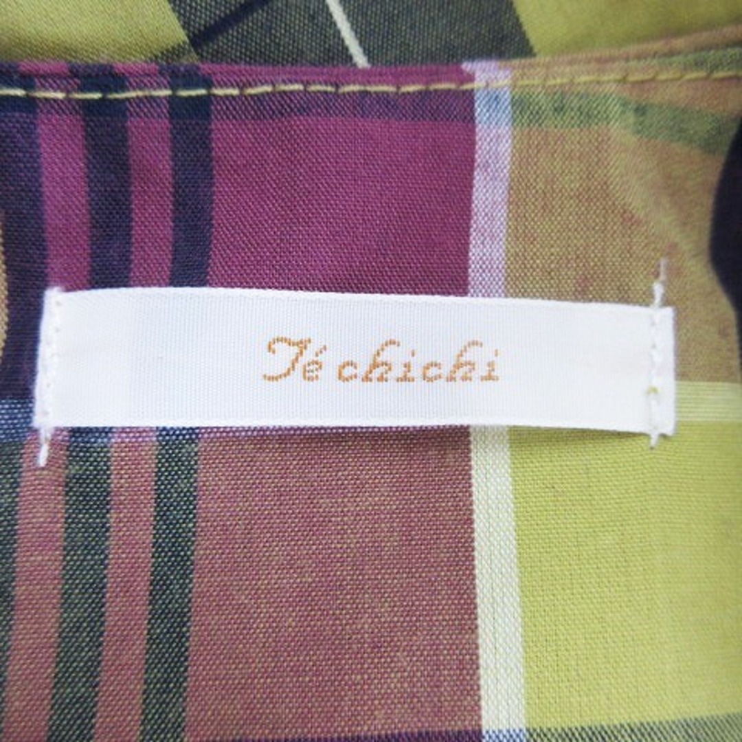 Techichi(テチチ)のテチチ カットソー 七分袖 ラウンドネック 薄手 チェック M 黄 紫 トップス レディースのトップス(その他)の商品写真