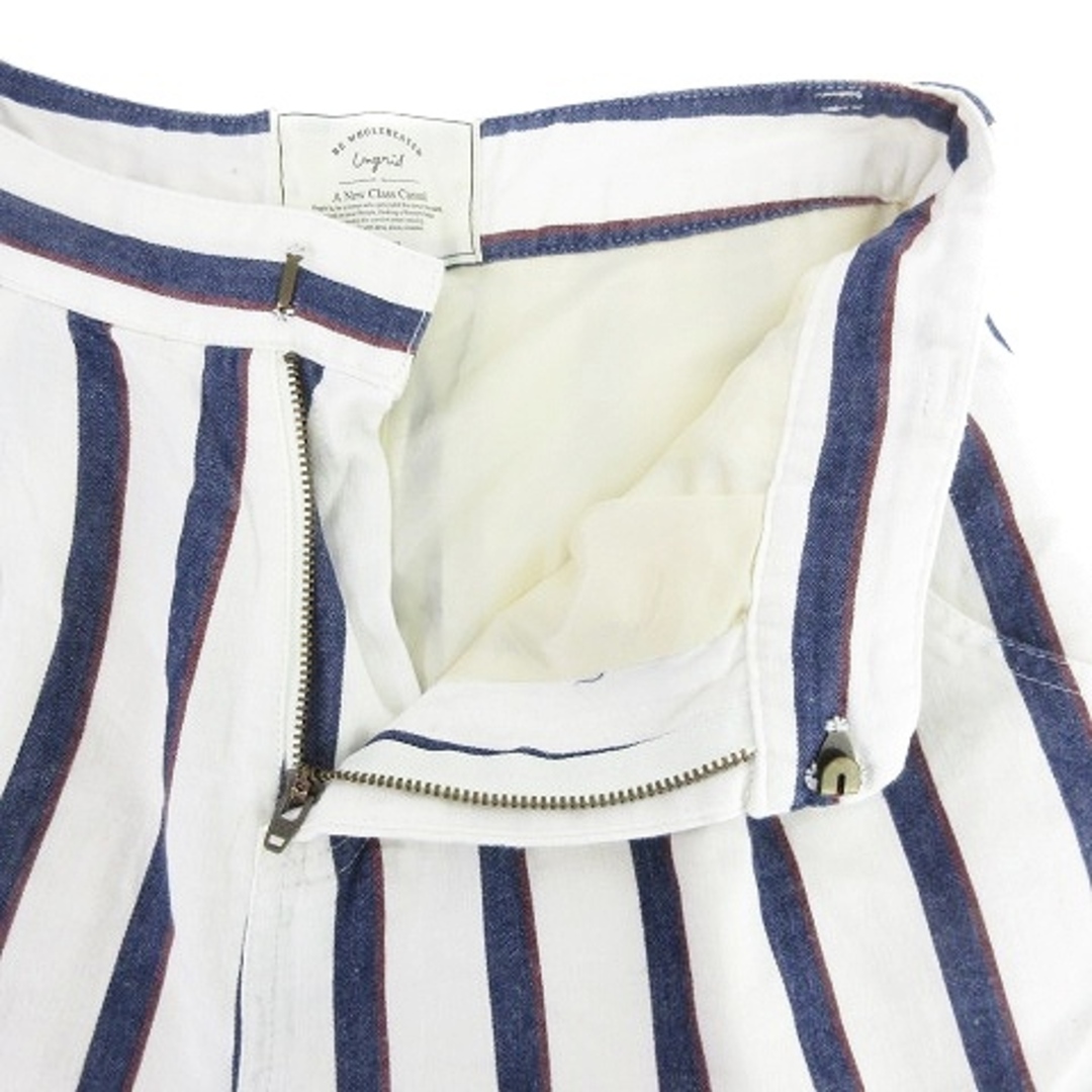 Ungrid(アングリッド)のアングリッド パンツ ワイド ガウチョ タック ストライプ S 白 紺 ボトムス レディースのパンツ(その他)の商品写真