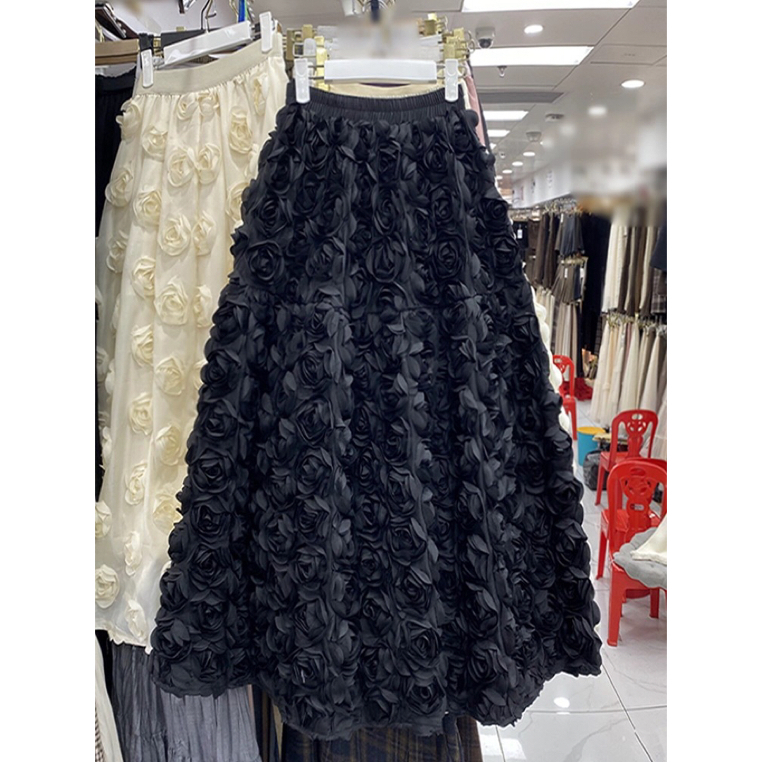 立体フラワー ハイウェスト スカート レディースのスカート(ロングスカート)の商品写真