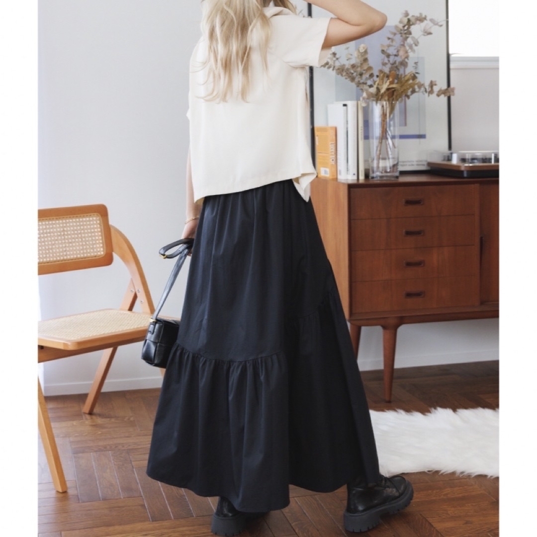 Ada ティアード　フレアースカート　ロングスカート　黒　ブラック レディースのスカート(ロングスカート)の商品写真