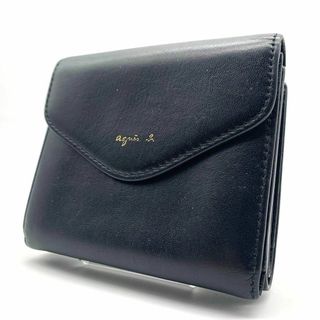 アニエスベー(agnes b.)の極美品 アニエスベー 折り財布 レザー 黒 ブラック　ウォレット(財布)