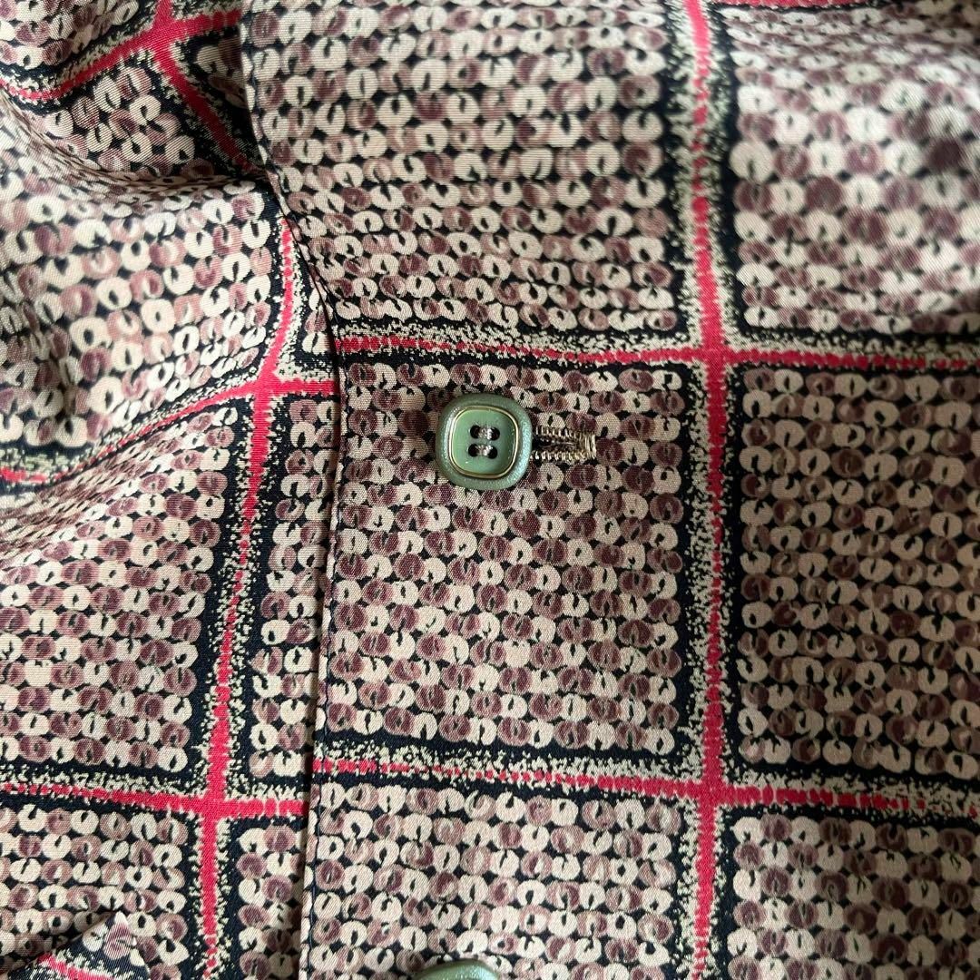 VINTAGE(ヴィンテージ)の昭和レトロパターン柄ロングワンピースリボン襟ゆったりブラウン古着M1 レディースのワンピース(ロングワンピース/マキシワンピース)の商品写真