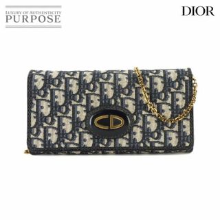 クリスチャンディオール(Christian Dior)の新品同様 クリスチャン ディオール Christian Dior オブリーク チェーン ウォレット 二つ折り 長財布 キャンバス レザー ネイビー VLP 90224048(財布)