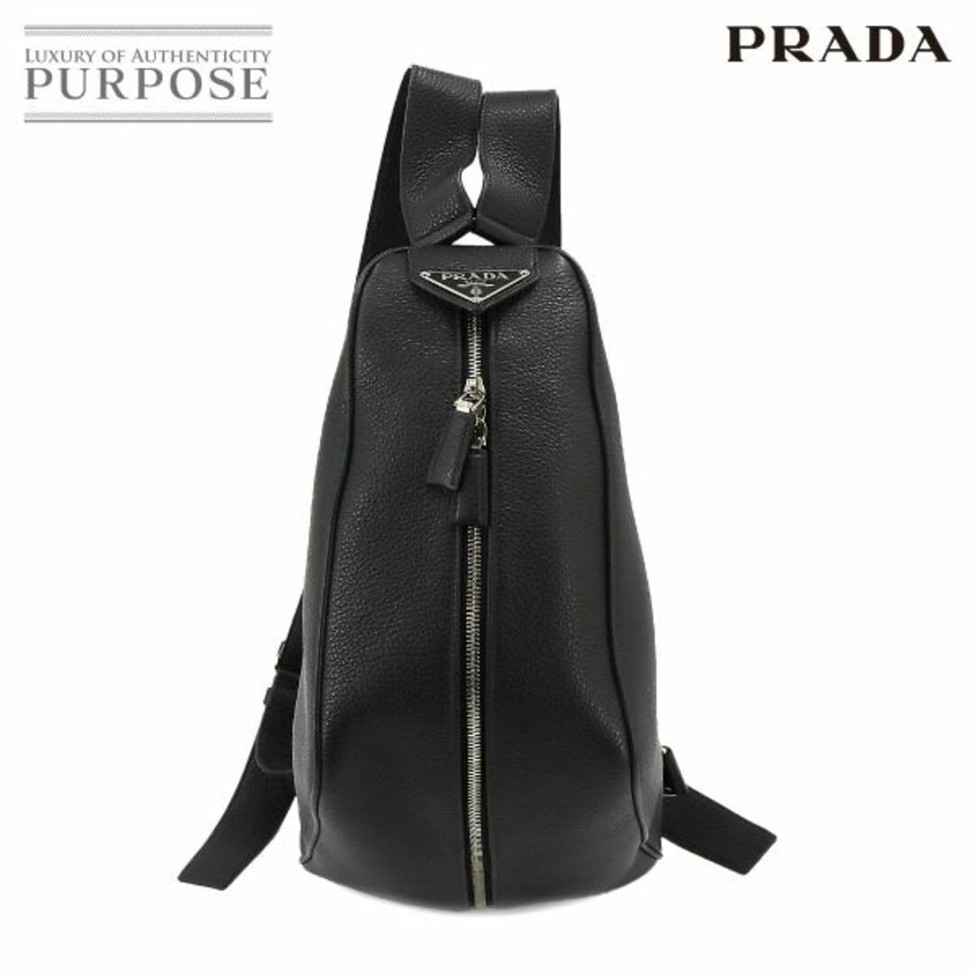 PRADA(プラダ)の新品同様 プラダ PRADA 三角 バックパック リュックサック レザー ネロ ブラック 2VZ099 シルバー 金具 VLP 90224741 メンズのバッグ(バッグパック/リュック)の商品写真