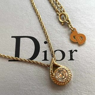 Christian Dior - 【希少/極美品】 Dior ネックレス ラインストーン 勾玉 ゴールド CDロゴ