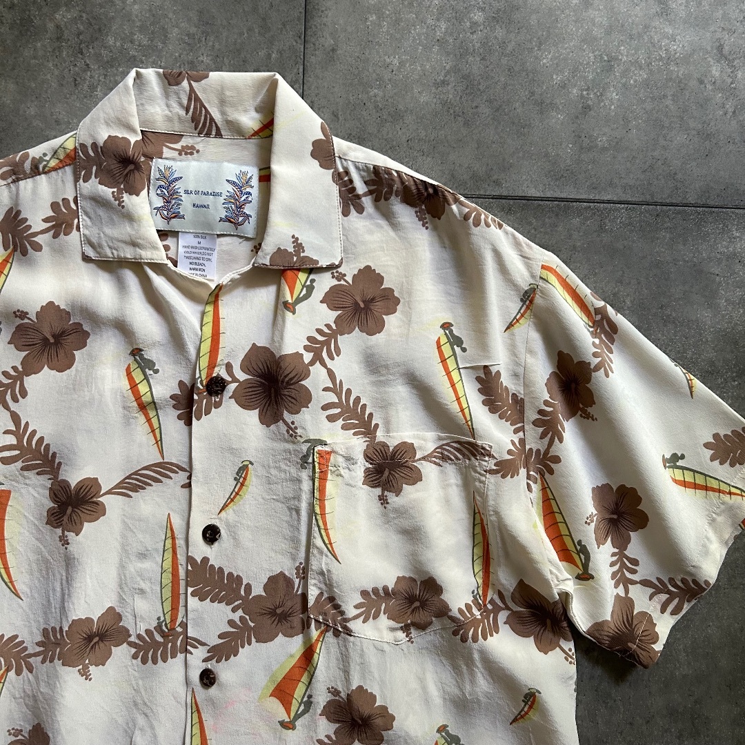 silk of paradise アロハシャツ オフホワイト M シルク製 メンズのトップス(シャツ)の商品写真