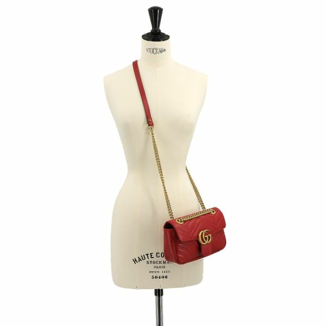 Gucci(グッチ)の未使用 展示品 グッチ GUCCI GGマーモント キルティング ミニ バッグ ショルダー レザー レッド 446744 VLP 90226254 レディースのバッグ(ショルダーバッグ)の商品写真