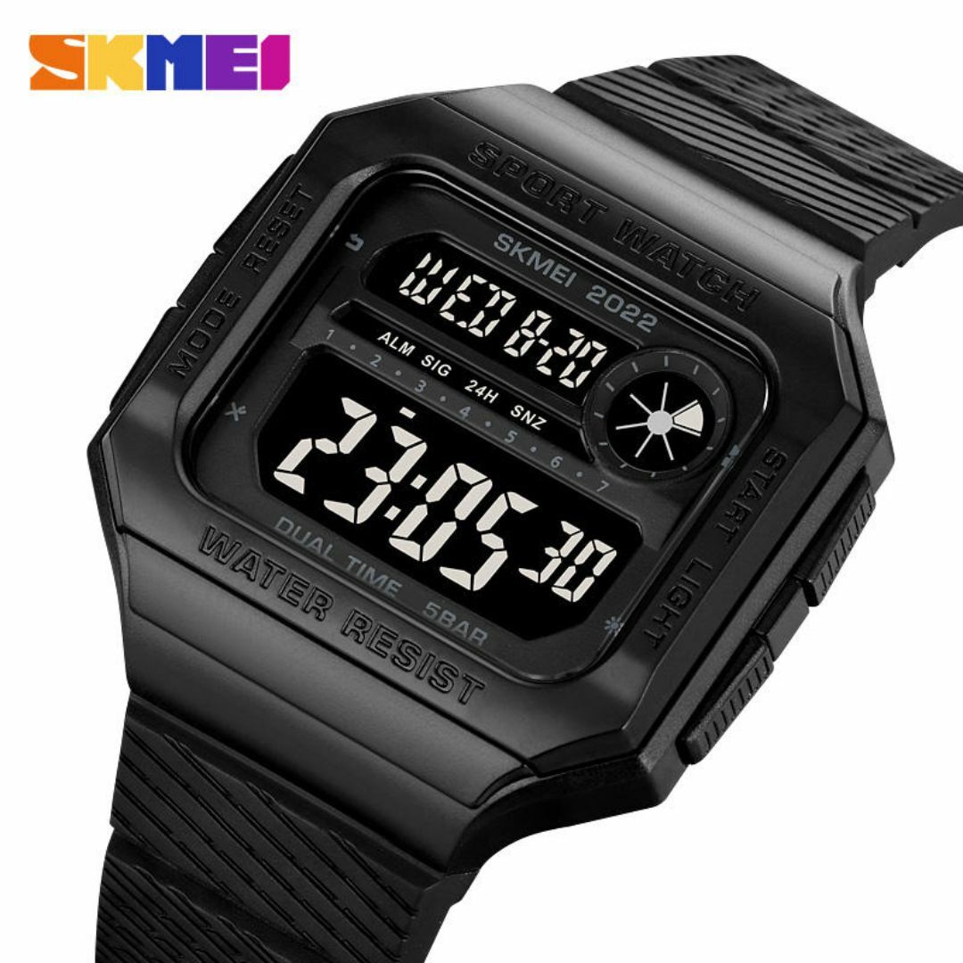 50m防水ダイバーズウォッチ デジタル腕時計 デュアルタイムデカ文字ブラック１ メンズの時計(腕時計(デジタル))の商品写真