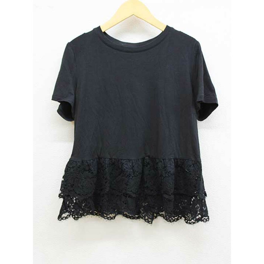 【夏物 新入荷】‡kate spade new york/ケイトスペード ニューヨーク‡裾レース切替カットソー/Tシャツ/半袖 ブラック/黒 レディース M【中古】夏 624042 レディースのトップス(Tシャツ(半袖/袖なし))の商品写真