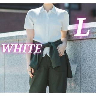 リブポロカーディガン(半袖)　Lサイズ　ユニクロ　イネス　UNIQLO　INES(カーディガン)