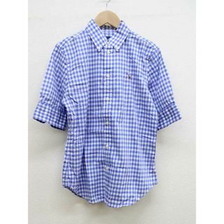 ラルフローレン(Ralph Lauren)の【夏物 新入荷】■RALPH LAUREN/ラルフ ローレン■ポニー刺繍ギンガムチェックシャツ/五分袖 ブルー×ホワイト/青×白 レディース S【中古】夏 424042(シャツ/ブラウス(半袖/袖なし))