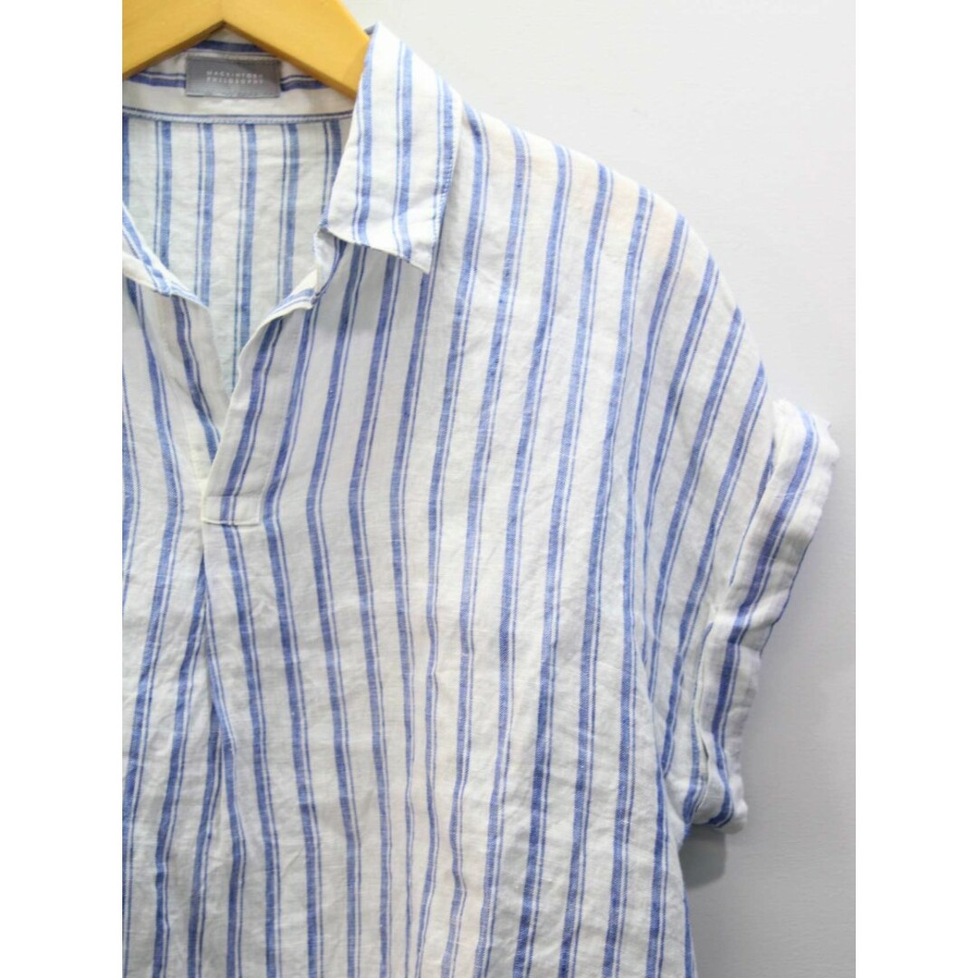 MACKINTOSH PHILOSOPHY(マッキントッシュフィロソフィー)の【夏物 新入荷】★MACKINTOSH PHILOSOPHY/マッキントッシュフィロソフィー★リネンストライプスキッパーシャツ/かわいい/おしゃれ/シンプル/シャツ/半袖 ライトブルー×ホワイト/水色×白 レディース M【中古】夏 524042 レディースのトップス(シャツ/ブラウス(半袖/袖なし))の商品写真