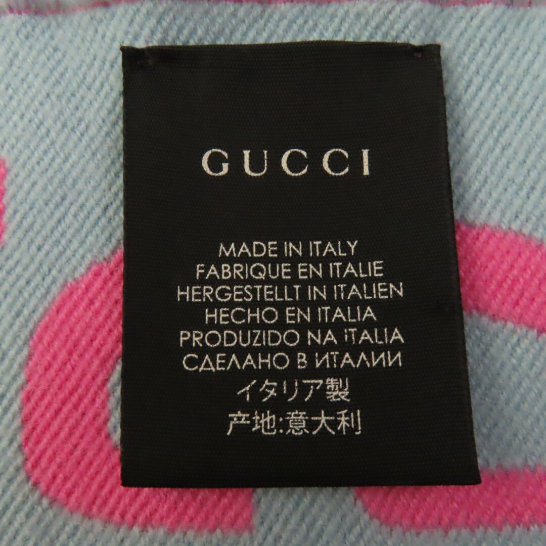 Gucci(グッチ)の美品◎GUCCI グッチ 505395 ウール シルク GGジャガード マフラー ピンク ライトブルー 35×190cm イタリア製 正規品 レディース レディースのファッション小物(マフラー/ショール)の商品写真