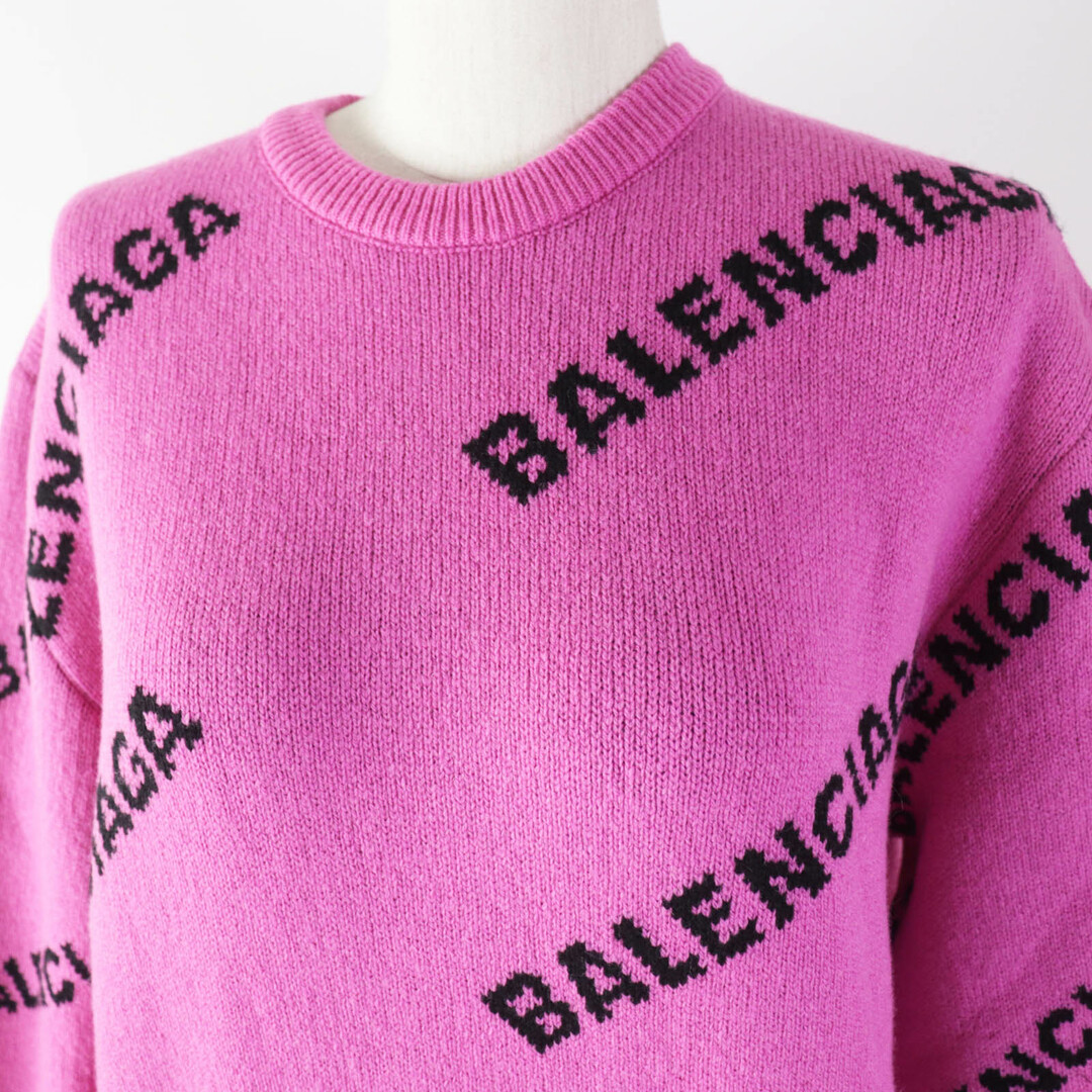 Balenciaga(バレンシアガ)の未使用品◎BALENCIAGA バレンシアガ 510243 ヴァージンウール ジャガードロゴ 長袖ニット ピンク ブラック 34 イタリア製 正規品 レディース レディースのトップス(ニット/セーター)の商品写真