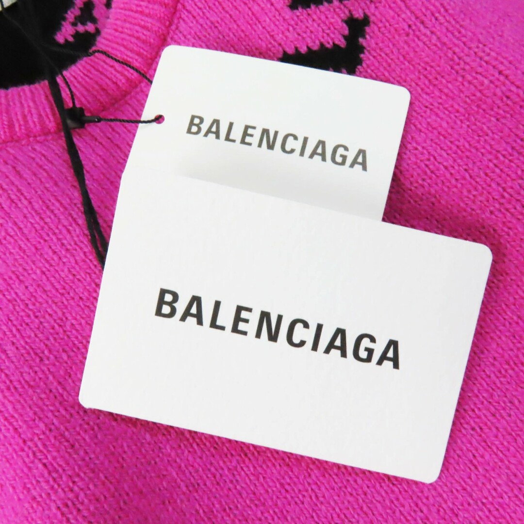 Balenciaga(バレンシアガ)の未使用品◎BALENCIAGA バレンシアガ 510243 ヴァージンウール ジャガードロゴ 長袖ニット ピンク ブラック 34 イタリア製 正規品 レディース レディースのトップス(ニット/セーター)の商品写真