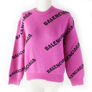 Balenciaga - 未使用品◎BALENCIAGA バレンシアガ 510243 ヴァージンウール ジャガードロゴ 長袖ニット ピンク ブラック 34 イタリア製 正規品 レディース