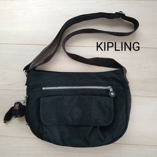 キプリング(kipling)のKipling キプリング　ショルダーバッグ　チャーム付き　ナイロン　ブラック(ショルダーバッグ)