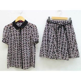 【夏物 新入荷】‡ANNA SUI/アナスイ‡ハート柄ブラウスセットアップスカート/半袖/膝上丈 ブラック/黒×ピンク レディース 2【中古】夏 524042