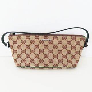 グッチ(Gucci)のT05 GUCCI グッチ GGキャンバス/レザー アクセサリーポーチ ハンドバッグ ベージュ/グリーン 07198(ハンドバッグ)