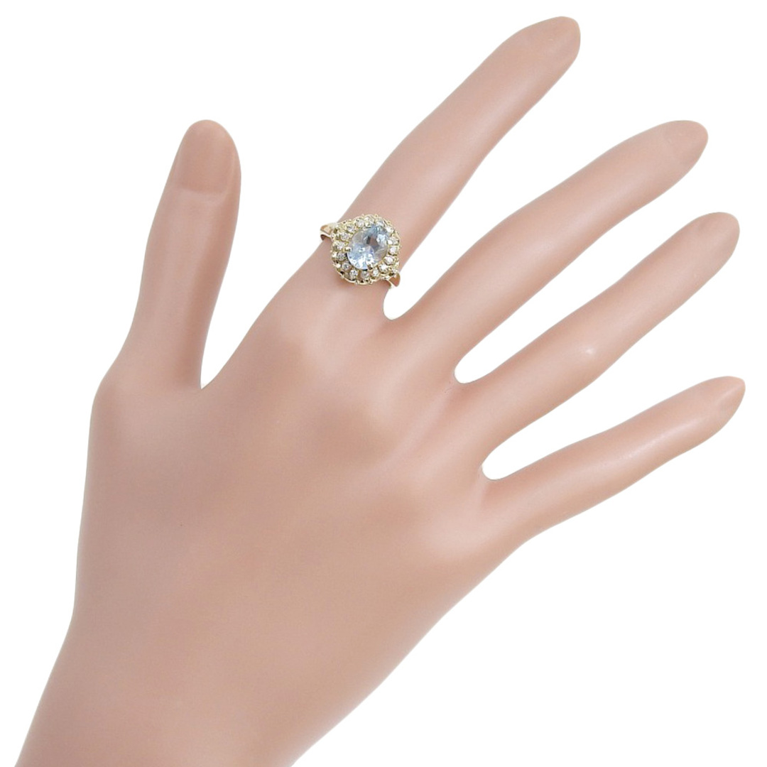 K18イエローゴールド×アクアマリン×ダイヤモンド 10.5号 約4.4g レディース リング・指輪 レディースのアクセサリー(リング(指輪))の商品写真