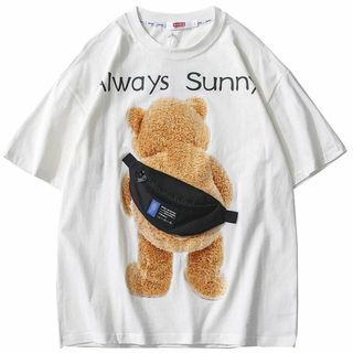 Lサイズ くま Tシャツ ポケット クマ ポーチ 付き 白 ミニ財布  おもしろ(Tシャツ(半袖/袖なし))