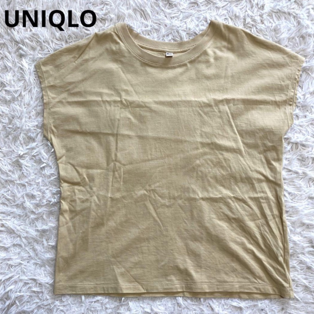 UNIQLO(ユニクロ)のUNIQLO フレンチスリーブ カットソー Lサイズ ベージュ系 レディースのトップス(Tシャツ(半袖/袖なし))の商品写真