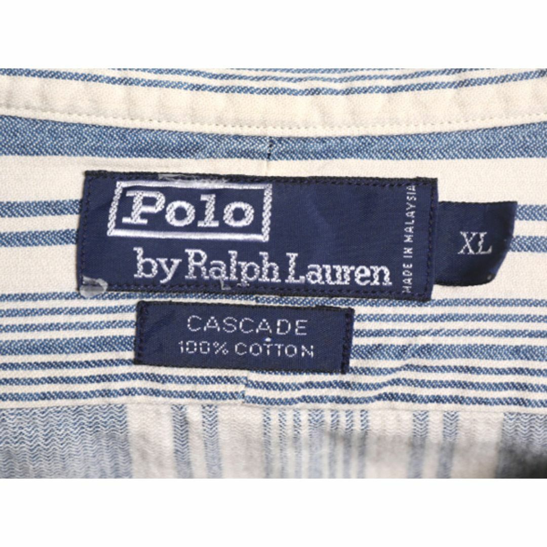 Ralph Lauren(ラルフローレン)の90s ポロ ラルフローレン ヘリンボーン ストライプ 長袖 シャツ メンズ XL 90年代 オールド 長袖シャツ コットン ヒッコリー ポケット付き メンズのトップス(シャツ)の商品写真