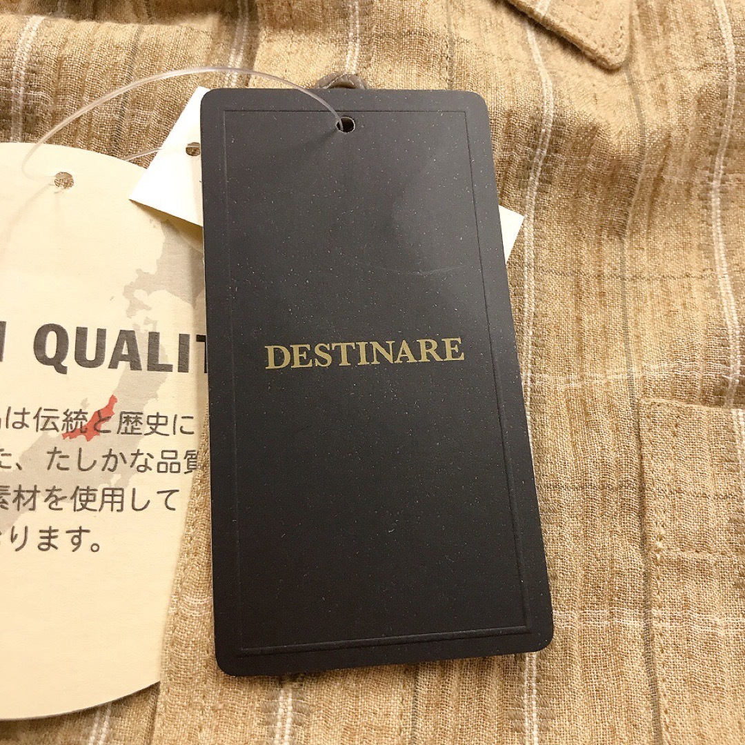 【DESTINARE】新品 ベージュ チェック リネン 麻 半袖 シャツ  M メンズのトップス(シャツ)の商品写真