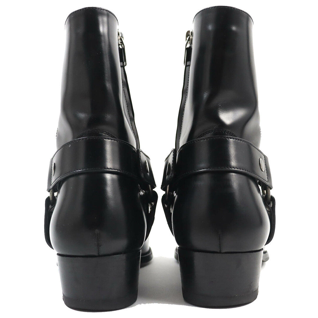 Saint Laurent(サンローラン)の良品△SAINT LAURENT PARIS サンローランパリ 573070 レザー ワイアットハーネスリング  ショートブーツ ブラック シルバー金具 41 イタリア製 メンズ メンズの靴/シューズ(ブーツ)の商品写真