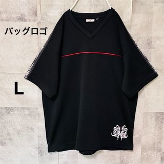 メンズTシャツ　Vネック　　Lサイズ　ブラック　バックロゴ(Tシャツ/カットソー(半袖/袖なし))