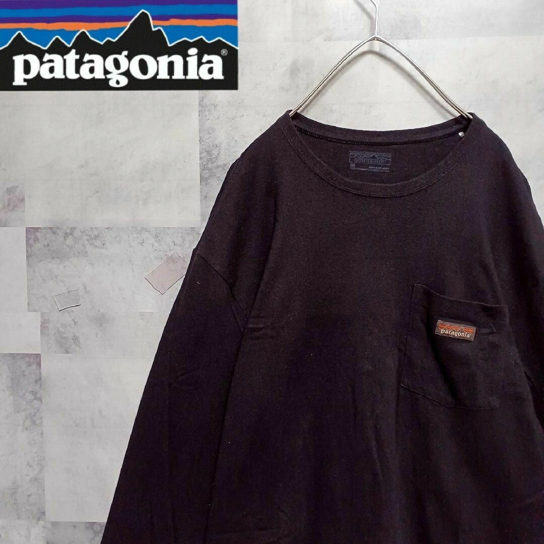 patagonia(パタゴニア)のpatagonia パタゴニア メンズロンT M 黒 キャンプ アウトドア メンズのトップス(Tシャツ/カットソー(七分/長袖))の商品写真