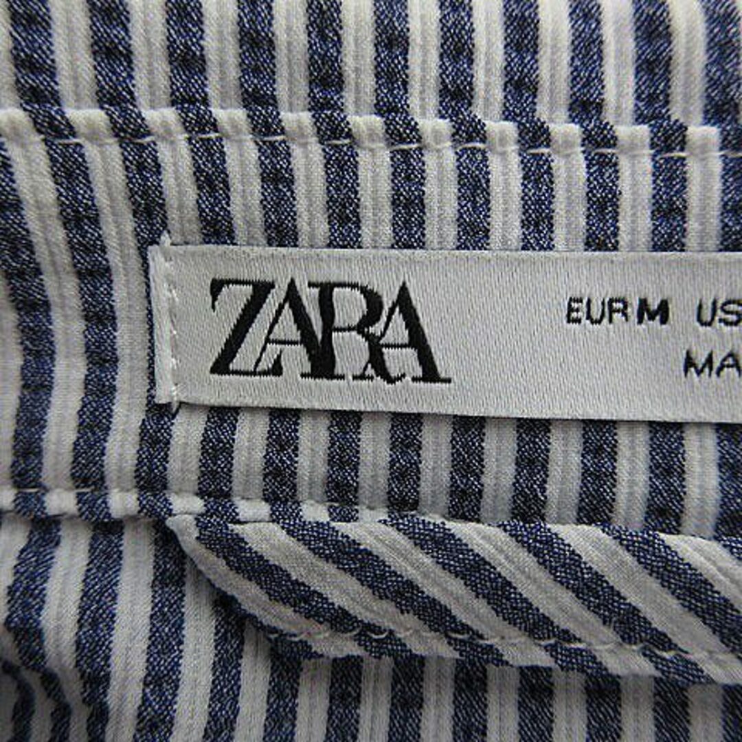 ZARA(ザラ)のザラ シャツ ステンカラー 長袖 オーバーサイズ ストライプ M 青 トップス レディースのトップス(シャツ/ブラウス(長袖/七分))の商品写真