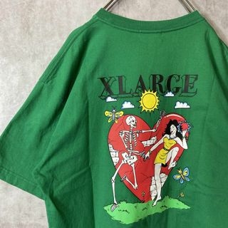 エクストララージ(XLARGE)の【人気グリーン、両面プリントロゴ】X-LARGEガイコツ古着ストリート緑L半袖(Tシャツ/カットソー(半袖/袖なし))