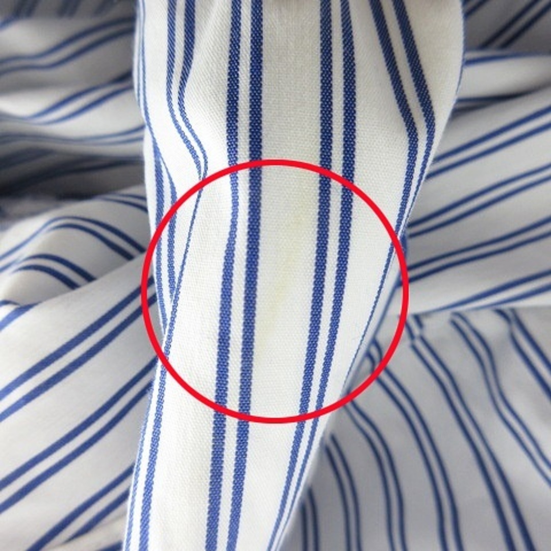 Swingle(スウィングル)のスウィングル ブラウス ボウタイ 五分袖 ギャザー ストライプ M 青 白 レディースのトップス(シャツ/ブラウス(半袖/袖なし))の商品写真