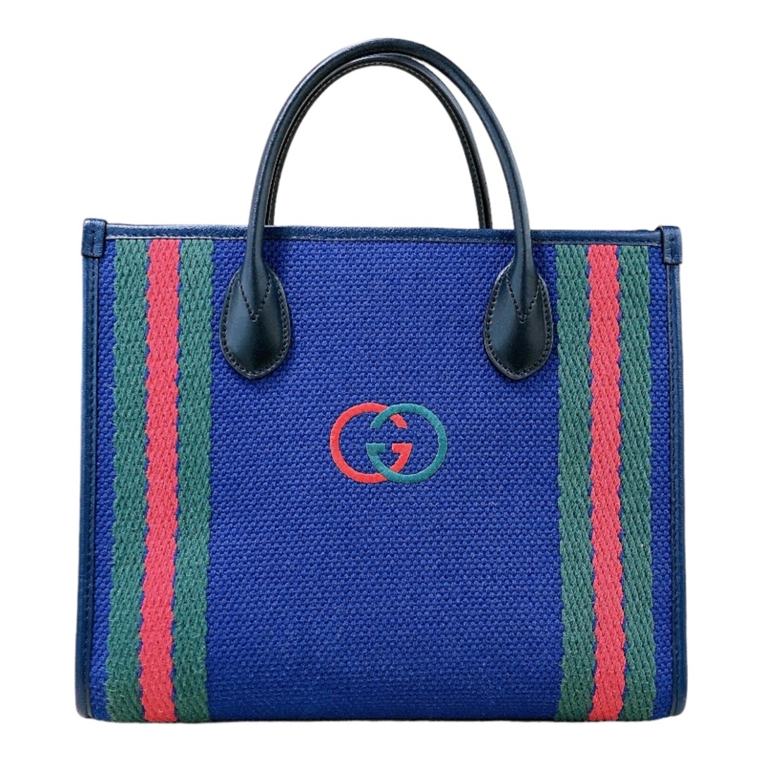 Gucci(グッチ)の　グッチ GUCCI インターロックイングGスモールトートバッグ 701737 ネイビー・グリーン・レッド コットンキャンバス レディース トートバッグ レディースのバッグ(トートバッグ)の商品写真