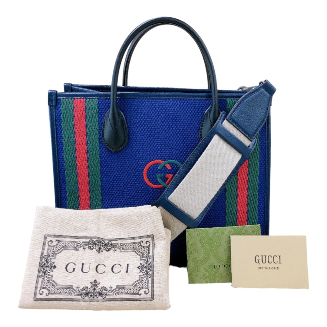 Gucci(グッチ)の　グッチ GUCCI インターロックイングGスモールトートバッグ 701737 ネイビー・グリーン・レッド コットンキャンバス レディース トートバッグ レディースのバッグ(トートバッグ)の商品写真
