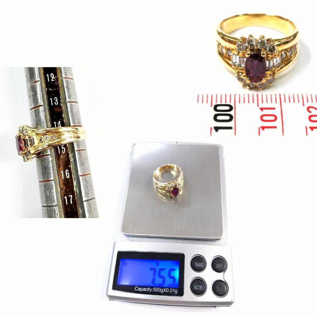 K18 ルビー ダイヤモンド リング 7.55g サイズ14号 レディースのアクセサリー(リング(指輪))の商品写真