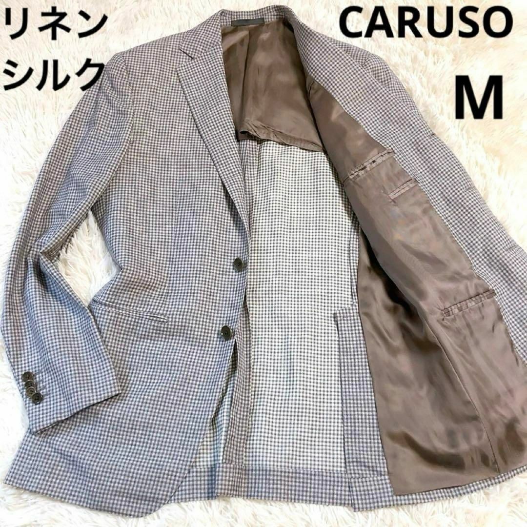 Emanuela Caruso(エマヌエラカルーソ)の【シルク・リネン】CARUSO　テーラードジャケット　M　マイクロチェック　春夏 メンズのジャケット/アウター(テーラードジャケット)の商品写真