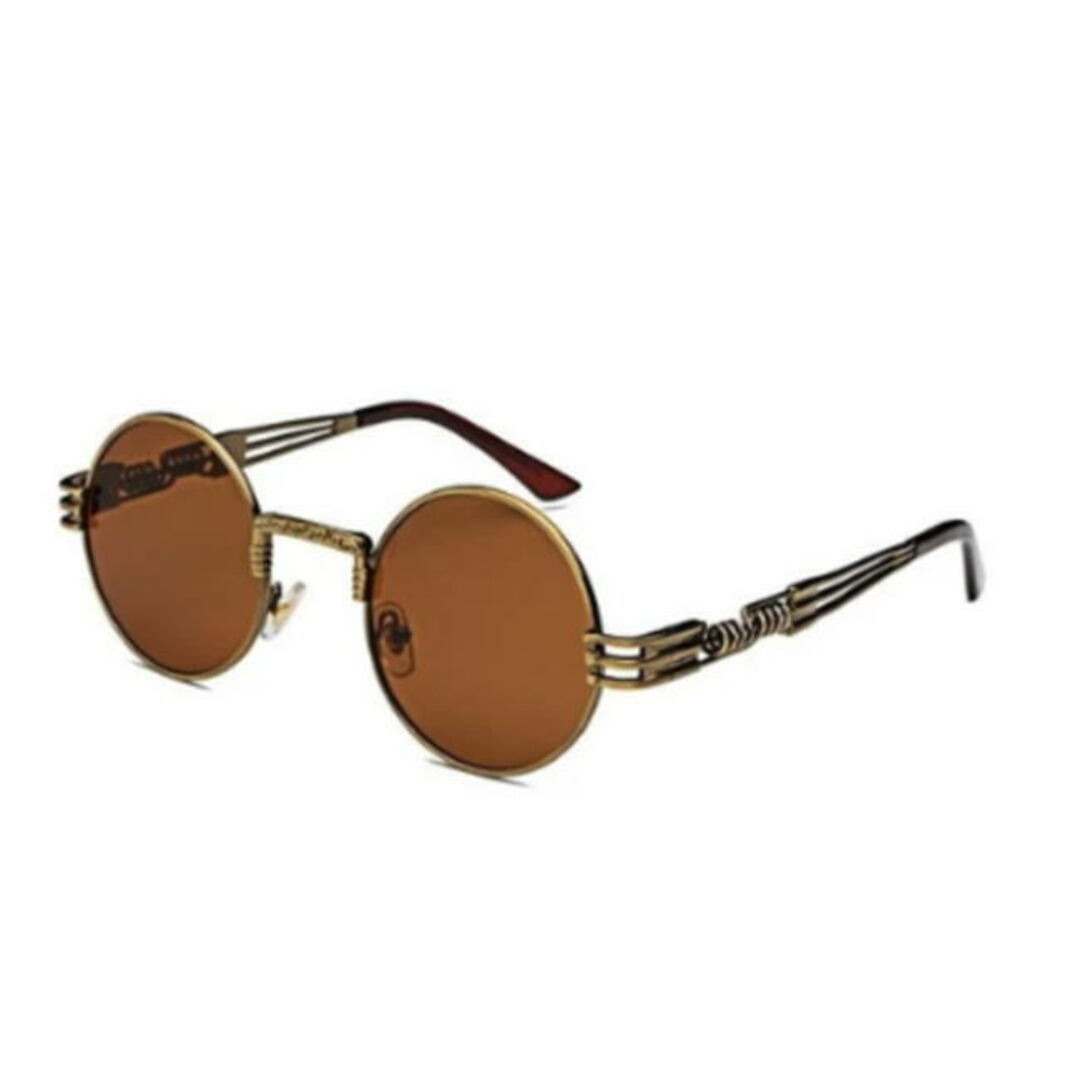 アンティークゴールド/ブラウン ラウンド クラシック 丸 サングラス メンズのファッション小物(サングラス/メガネ)の商品写真