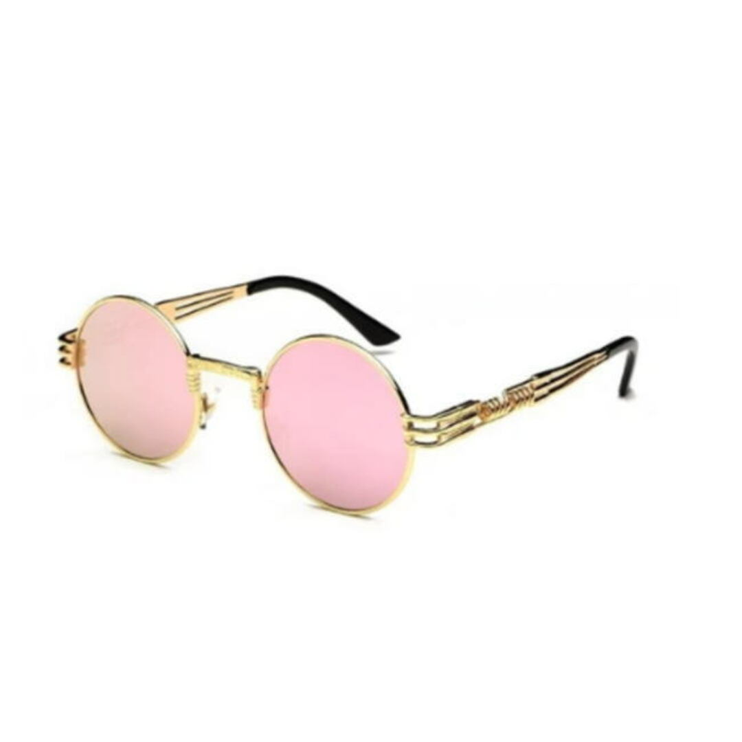 ゴールド/ミラーピンク ラウンド クラシック 丸 UVカット サングラス メンズのファッション小物(サングラス/メガネ)の商品写真
