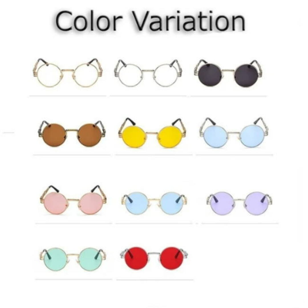 ゴールド/イエロー ラウンド クラシック 丸 UVカットサングラス メンズのファッション小物(サングラス/メガネ)の商品写真