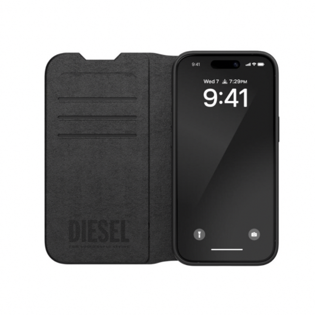 DIESEL(ディーゼル)の【早い者勝ち】新品　iPhone15  ディーゼル　DIESEL  黒　手帳型 スマホ/家電/カメラのスマホアクセサリー(iPhoneケース)の商品写真