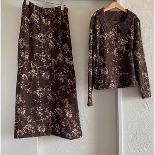 ヴィンテージ(VINTAGE)のvintageヴィンテージ昭和レトロ花柄レース刺繍襟セットアップ(ロングワンピース/マキシワンピース)