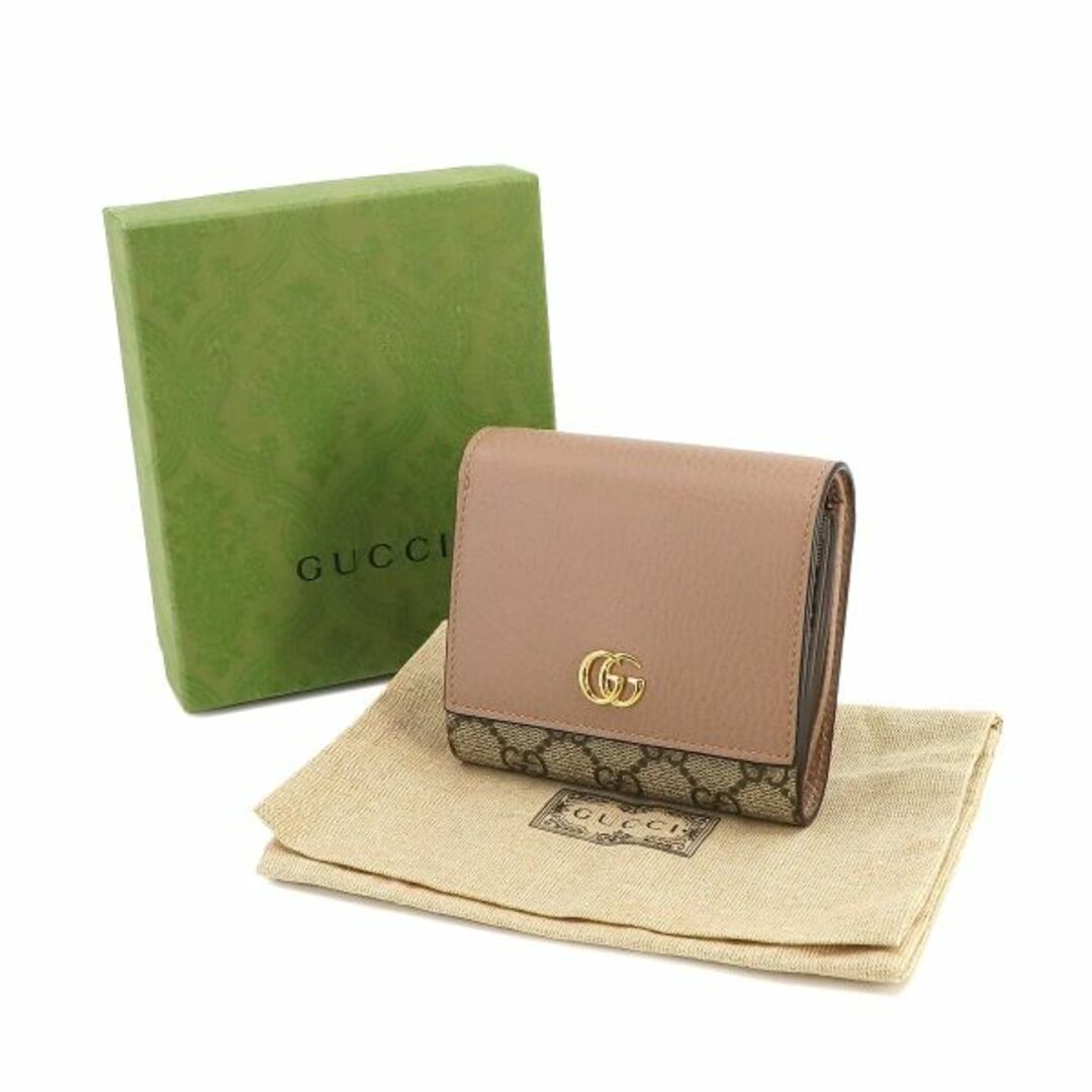 Gucci(グッチ)の未使用 展示品 グッチ GUCCI GGマーモント 二つ折り 財布 GGスプリーム レザー ダスティピンク ベージュ 598587 ゴールド 金具 VLP 90232010 レディースのファッション小物(財布)の商品写真